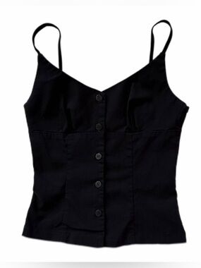 Mystic Vintage Corset Button Front Cami Top Womens Small Black Fitted Y2K